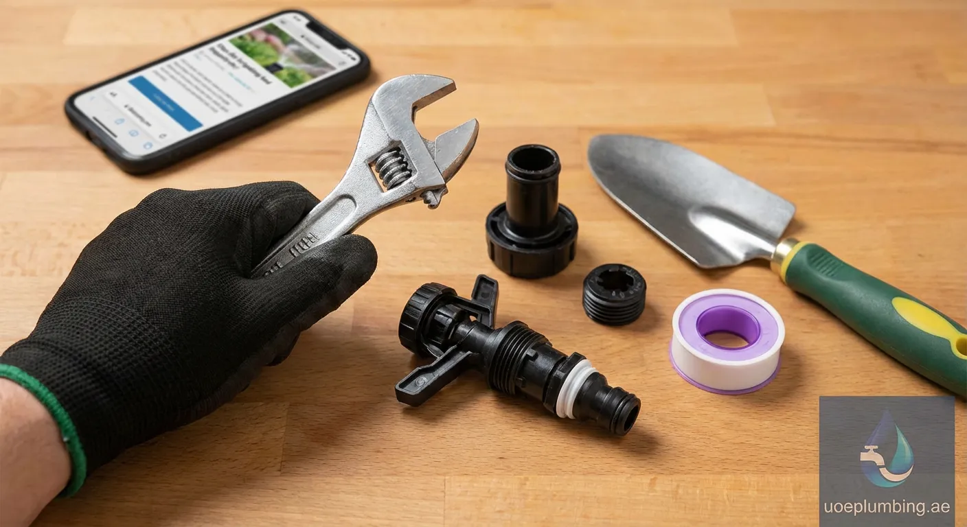 Close up of a person repairing a leaking rotor sprinkler head on a green lawn